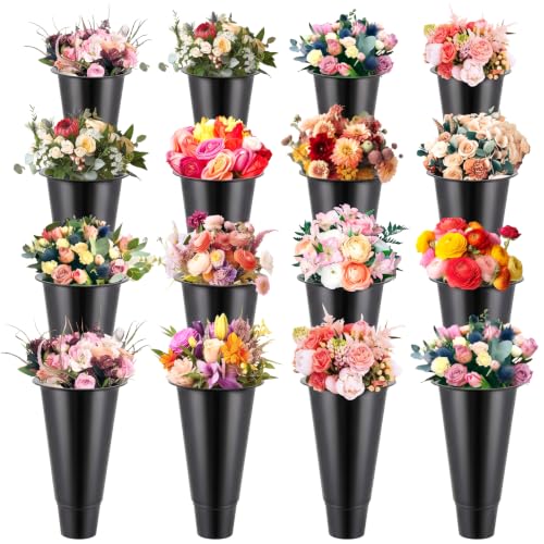 Sunnychicc 16 Pcs 14.5 Inch Tall Plastic Flower Buckets Bulk Floral Buckets for Cut Flower Tall Vase for Wake up Flowers Indoor Outdoor Home Wedding Display Florist Supplies(Black) at Amazon