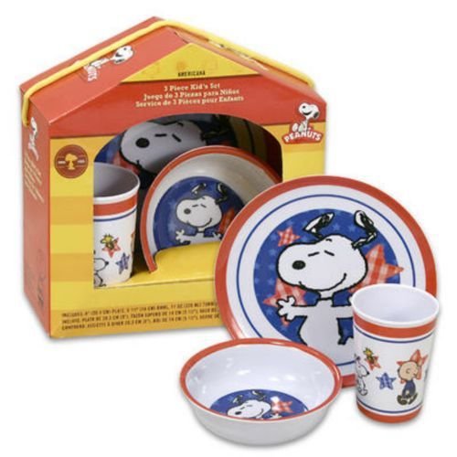 Peanuts 3 Piece Dinnerware Set, Snoopy Americana Gibson