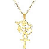 VASSAGO Ankh Cross Necklace for Women Men Eye of Horus Pendant Necklace Stainless Steel Ancient Egyptian Protection Jewelry Religious Gift