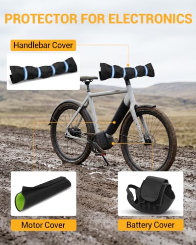 OlaVeg 3-Piece E-Bike Transport Protection Set for Handlebars Motor and Battery | Electronic protection protects against rain, splashes of water, dirt, nylon and neoprene, universal for e-bikes, black