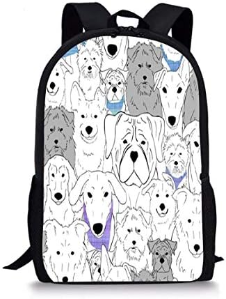 ISFHJbackbagAD Menagerie Of Marvelous Mutts Cute Print School Backpack For Boys Girls School Book Bags