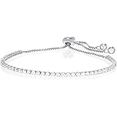 Amy & Annette Adjustable Tennis Bracelet with Crystals - 18k White Gold Plated Filled with Open-Ended Closure - Great Gift Idea for Every Occasion - (7.25in)