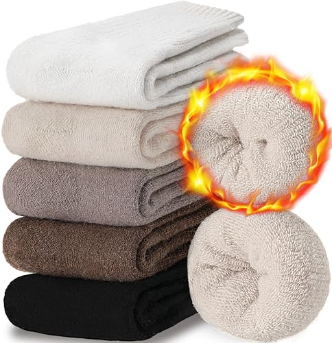 EBMORE 5 Pairs Women Merino Wool Boot Socks Warm Thermal Winter Thick Hiking Cozy Cabin Crew Comfy Socks for Ladies