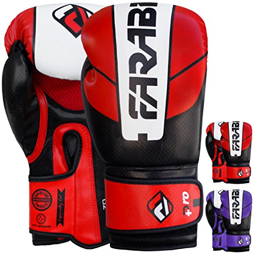 Farabi Pro Safety Tech Fighter MMA , Muay Thai Training Sparring Boxing Kickboxing Punching Gloves mitts (Red/White/Black, 14 Oz)