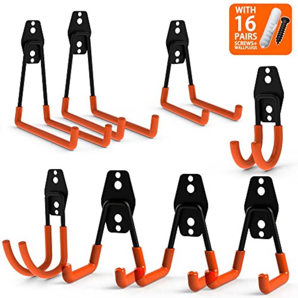 Steel Garage Storage Utility Double Hooks, Heavy Duty For Organizing