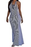 shekiss Sexy Women Summer Maxi Stripe Stretch Bodycon Party Bandage Club Dresses