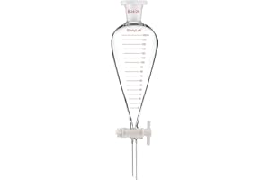 stonylab Graduated Separatory Funnel, Heavy Wall Pear-Shaped Conical Borosilicate Glass Separating Funnel with PTFE Stopcock and Plastic Top Stopper, 250 ml