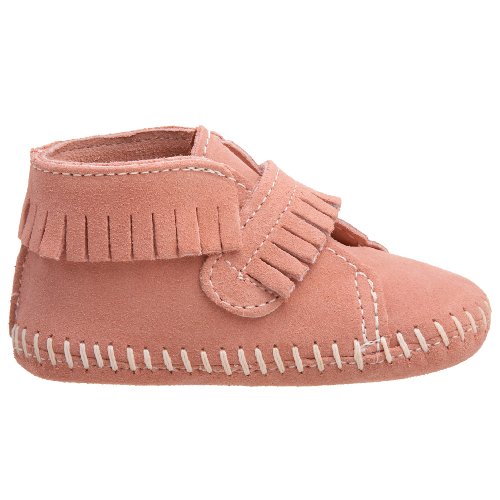 Minnetonka Front Strap Bootie (Infant/Toddler),Pink,1 M US Infant