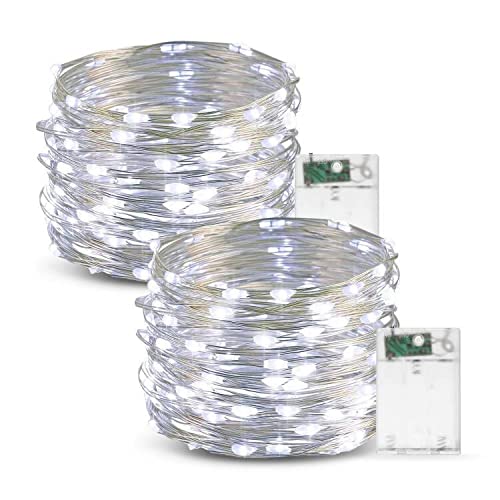 2 Pack Fairy Lights LED String Lights 10M/33FT 100LEDs Battery Waterproof Copper Wire String Lights for New Year, Christmas, Halloween, Valentines, Party, Garden, Room, Weddings