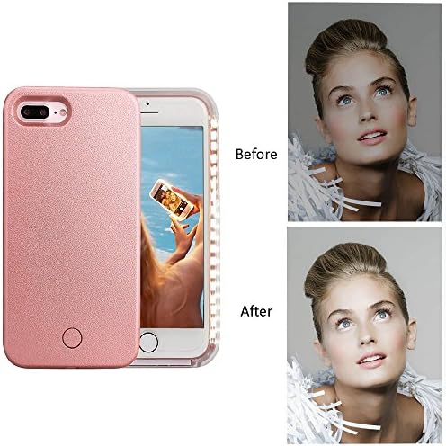 Selfie Light iPhone 7 Plus Case,JESSHINY Illuminated (Dimmable)Increase Facial Light [Rechargeable] Protective Shell Durable Light Up Luminous Selfie Case for iPhone 7 Plus 5.5 inch(Rose Gold)