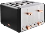 Tower Cavaletto 4-Slice Toaster Stainless Steel Defrost Reheat Rose Gold 1800W