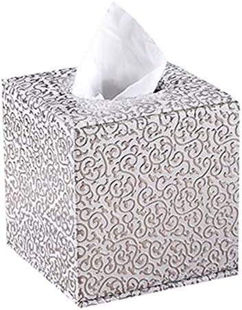 Hfkm Home Pu Leather Tissue Box Office Square Creative Tissue Holder Cover 5.3" 5.3" 5.3" (White silver)