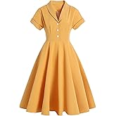 1950s Vintage Shirt Dress for Women Short Sleeve Peter Pan Collar Gingham Dress Audrey Hepburn Style Cocktail Swing Dresses