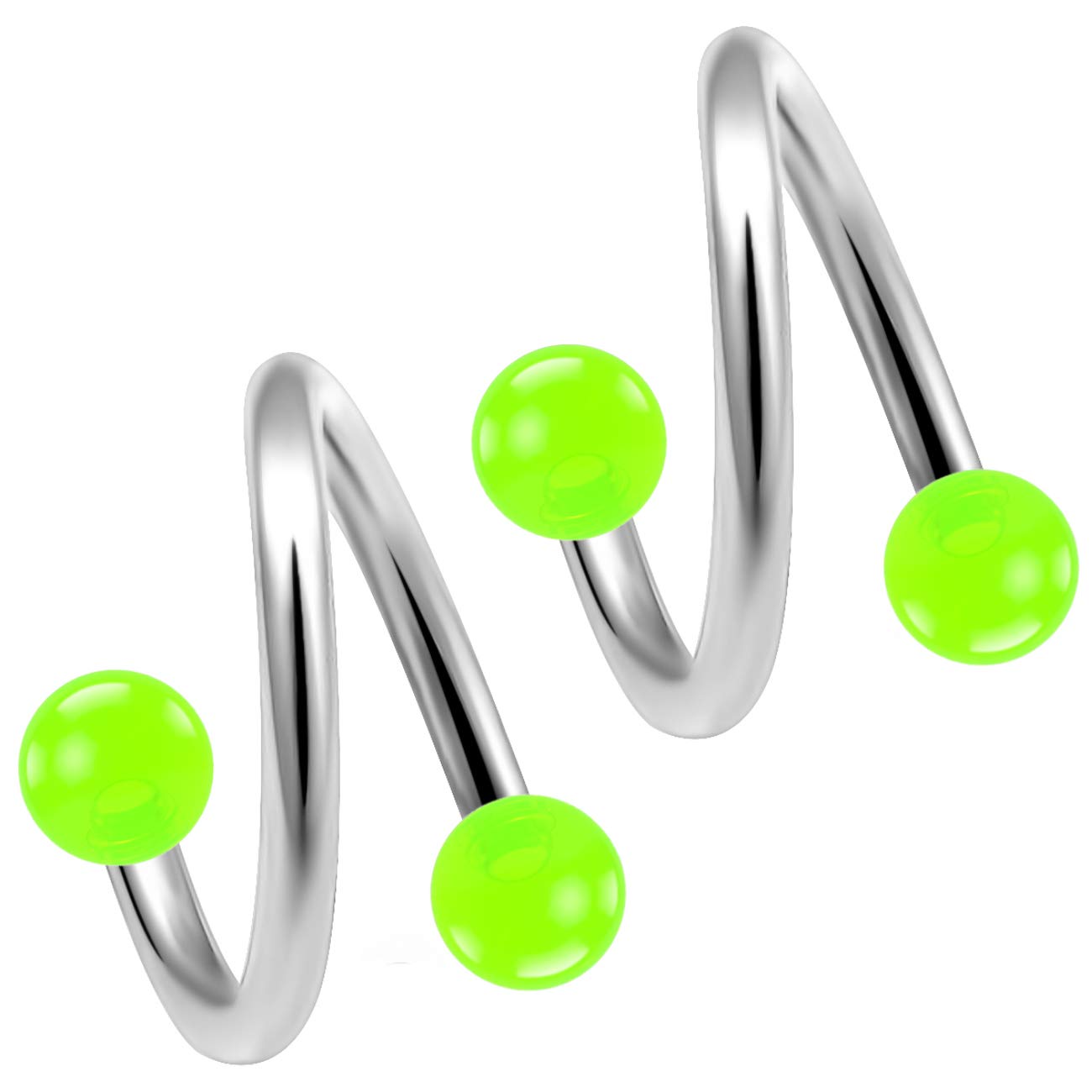 2pc Twisted Barbell 1.2mm 16g Piercing Earrings Helix Cartilage Twist 316LVM Surgical Steel Daith Spiral Navel Bar Banana Button Ring Navel Gauge Twister Body Jewellery Acrylic 3mm Ball Green 10mm