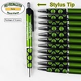 ezpencils - Personalized - Elegant Tip and Stylus Click - Silver Accents on Solid Green Body with a Spotted color Grip - Ballpoint Pens - 12 pkg - Free-Personalization