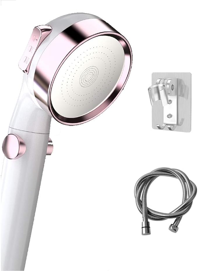 Pressurized Handheld Shower Nozzle Set, Onebutton Water Stop, Three