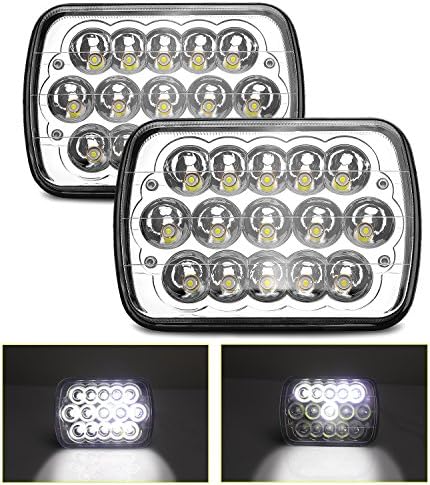 2Pcs Mayuber 45w Rectangular Led Headlights 7’’x6’’ Hi/Low Led Sealed Beam 5x7 Led Headlights for Jeep Wrangler YJ Cherokee XJ Trucks 4X4 Offroad Headlamp Replacement H6054 H5054 H6054LL 69822 6052 60