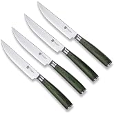 HexClad Green 4 Piece Damascus Steel Steak Knife Set, Full Tang | Full Tang Construction, Pakkawood Handle