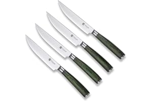 HexClad Steak Knife Set, 4-Pieces Damascus Stainless Steel Blades, Full Tang Construction, Pakkawood Handles