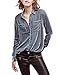 ASMAX HaoDuoYi Womens Casual Vintage Velvet Long Sleeve Boyfriend Shirt(XXL,Blue)