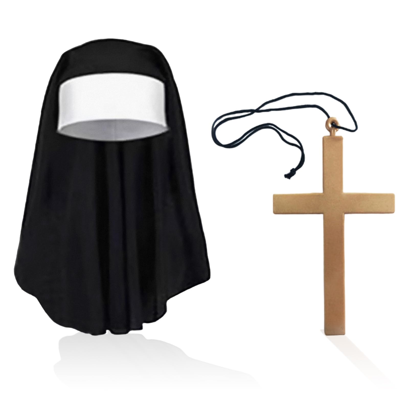 UILYNIU 2 Pieces Nun Dress Up Costumes Halloween Nun Costumes for Women Nun Outfit Include Nun Headpiece Crossing Necklace Saints and Sinners Nuns Religious Habit with Black Nun Headpiece (Black)