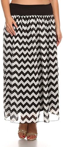 PB COUTURE Plus-Size Women's Lace Wide Band Long Skirt 3X (22/24) Black/White Chevron