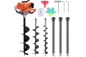 PRIJESSE Gas Powered Post Hole Digger Earth Auger Drill 62CC 2 Stroke with 3 Auger Bits + Extension Bar for Fence and Planting…