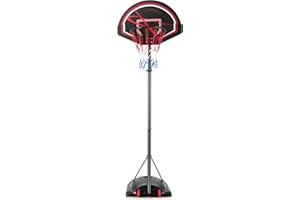 GYMAX Basketball Hoop, Outdoor 5.6-7.5FT Adjustable Basketball Goal with Shatterproof Backboard, Built-in Wheels & Spare Net,