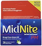 MidNite PM Drug-Free Sleep Aid 28 Chewable Mint Flavored Tablets, Dietary Supplement with Melatonin, Bromelain, Herbs