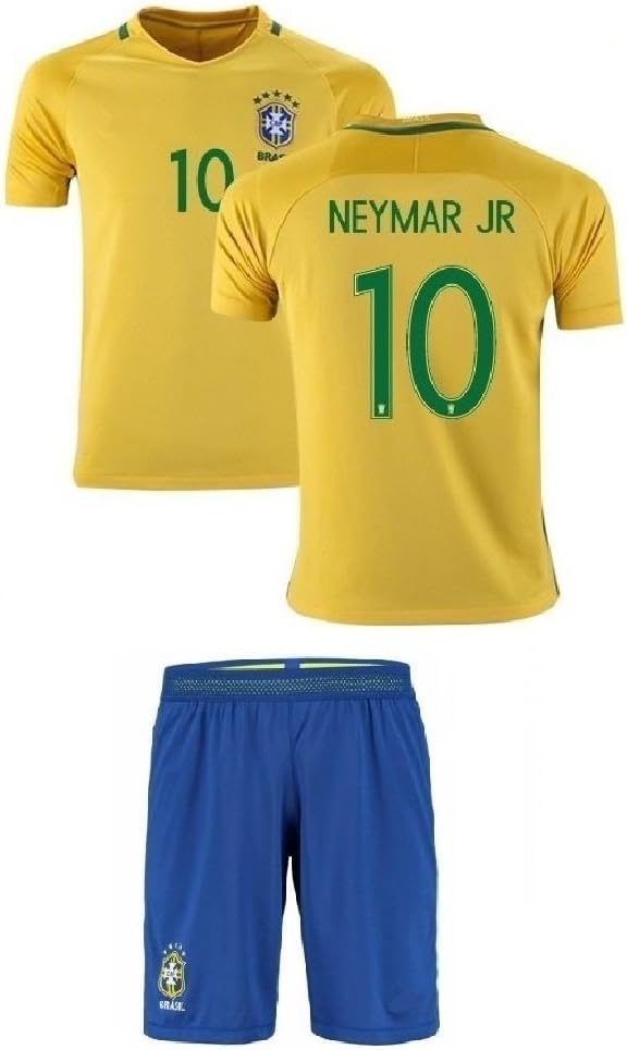Brazil Home Neymar Kids #10 Soccer Kit Jersey and Free Shorts All Youth Sizes