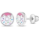 In Season Jewelry Donut with Sprinkles Kids Earrings - 925 Sterling Silver Hypoallergenic Earrings for Girls with Screw Backs - Safe & Comfortable for Toddlers, Kids & Little Girls