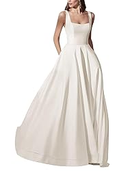 Square Neck Satin Wedding Gowns for Bride with