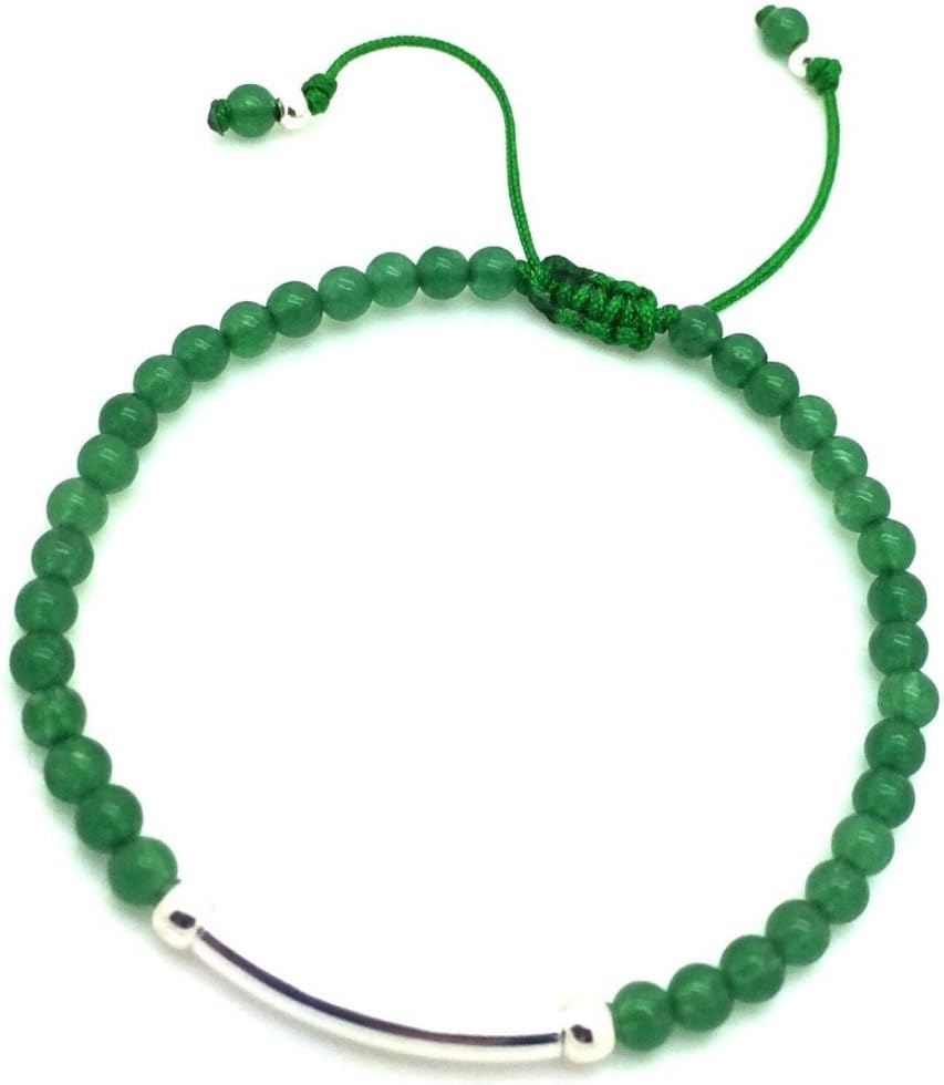JUST GEMSTONES GREEN AVENTURINE SILVER BAR BRACELET - ADJUSTABLE