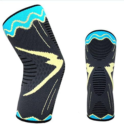 Ultra Flex Knee Braces (1pair) Compression Sleeves Support for Running Jogging Joint Pain Relief Arthritis &amp; Injury Recovery Patella Protection Weightlifting Gym Both Men &amp; Women L/Blue with Yellow M