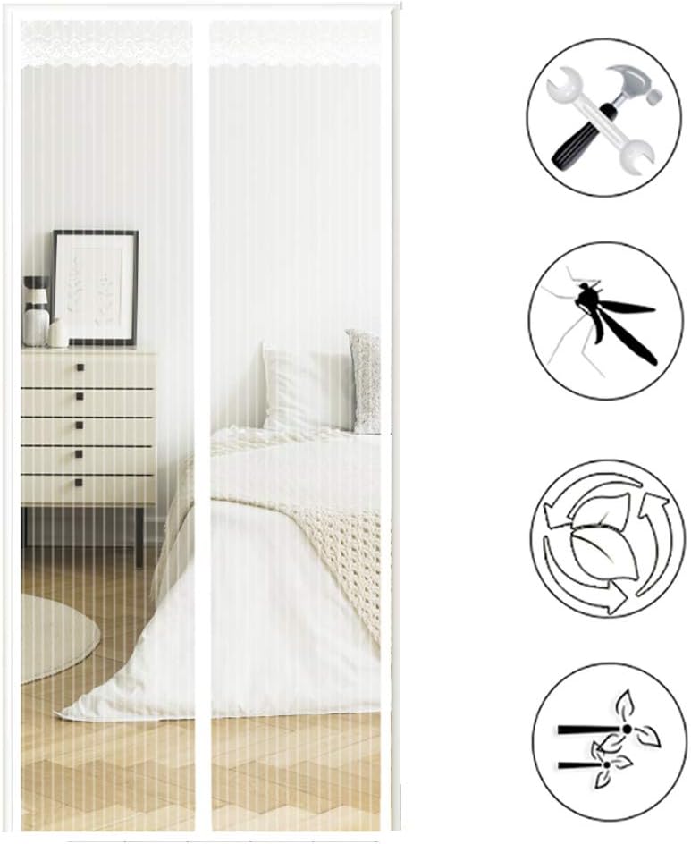 HANING Hands Free Magnetic Screen Door, Mesh Curtain with Heavy Duty for French Sliding Glass Patio, Bug Net Fly with Frame Design, Garage, Keeps Bugs Out,White,70x205cm(28x81inch)