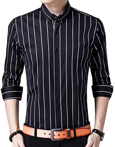 Womleys Mens Long Sleeve Slim Fit Casual Striped Button Down Dress Shirts