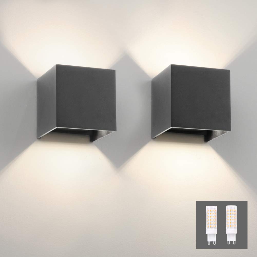Klighten Modern LED Wall Lights Up and Down Wall Lamp Indoor/Outdoor Wall Sconce Lights for Living Room, Bedroom, Hallway, Natural White 4000K, Dark Gray (G9 LED Bulb Include)