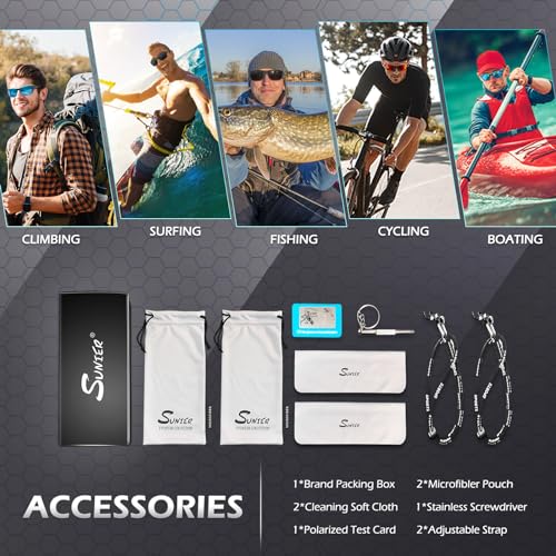 Sunier Polarised Cycling Sunglasses Men Women, Unbreakable Wrap Around Sports Fishing Driving 100% UV400 Sun Glasses