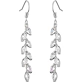 APOTRONI Wedding Earrings for Women Cubic Zirconia Dangle Bridal Marquise Earrings Silver Drop Dangle Earring for Bride Bridesmaid Prom