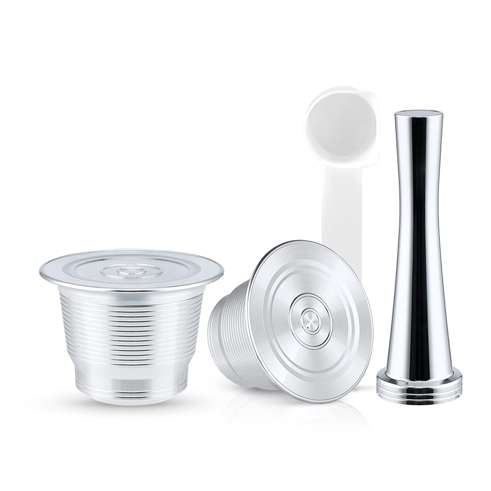 RECAFIMIL Coffee Capsules, Reusable NES-presso Capsules Stainless Steel Refillable Coffee Pods Holder Filter Compatible for NES-presso Machine (2 Capsules+1 Tamper)