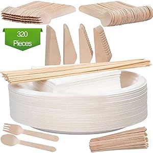 320-Pcs-Disposable-Tableware-Set-Bundle-Biodegradeable-50-Plate-50-Fork-50-Knife-50-Spoon-50-Napkin-50-Skewer-20-Coffee-Stick-Wooden-Microwaveable-Strong-Home-Party-Picnic-Commercial-Use 50 Guests Disposable Tableware Set Bundle Biodegradeable 50 Plate 50 Fork 50 Knife 50 Spoon 50 Napkin 50 Skewer 20…