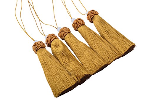 KONMAY 5pcs 3.8'(9.5cm) Handmade Imitation Silk Tassels with Threaded Cap and Jade Beads (Goldenrod)