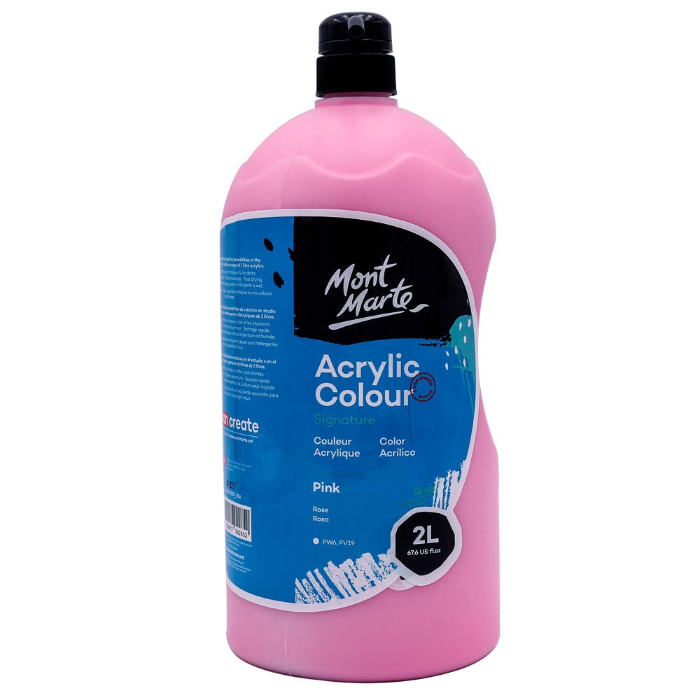 MONT MARTE Discovery School Acrylic, Pink, 1/2 Gallon (2 Liter). Ideal for Students and Artists. Excellent Coverage and Fast Drying. Pump Lid Included.