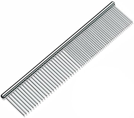 Lovebones Story Pet Dog &amp; Cat Stainless Steel Shedding Comb and Grooming Comb 7-1/2 Inch with Different Spaced Rounded Teeth (7.4 inch)