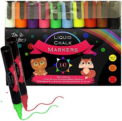 Chalk Markers | Mega 10 Pack | Premium Liquid Chalk Marker Pen | 8 Chalkboard Labels | FREE 3 ebooks | 6mm Tip | Reversible Tips | Chalkboards, Glass, Windows, Bistro, Kids, Fun, Kitchen