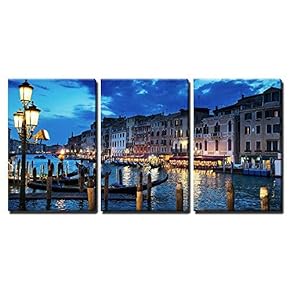 3 Piece Canvas Wall Art - Grand Canal in Sunset Time, Venice, Italy - Modern Home Art Stretched and Framed Ready to Hang - 16"x24"x3 Panels