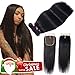 Brazilian Straight Hair with Closure 10A Unprocessed Remy Human Hair Bundles with Closure (22 24 26+20) Brazilian Virgin Hair 3 Bundles with Middle Part Lace Closure