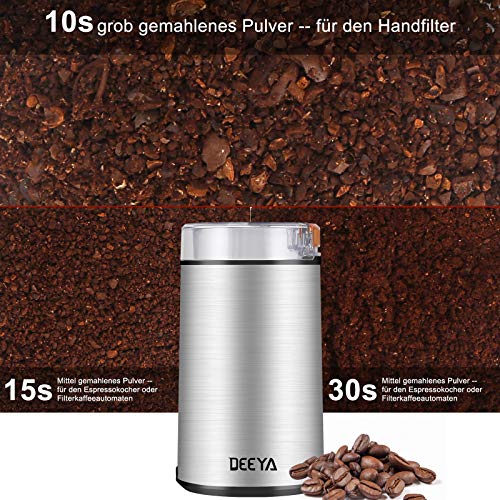 Kaffeemühle Elektrische Kaffeemühle mit Edelstahl Schlagmesser für Kaffeebohnen Nüsse Gewürze Getreide von DEEYA – Bild 5