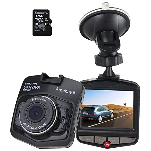 Amebay Dash Cam 2.4'' FHD 1080P Car Vehicle Dashboard DVR Camera Video Recorder with 32GB Micro SD Card Black