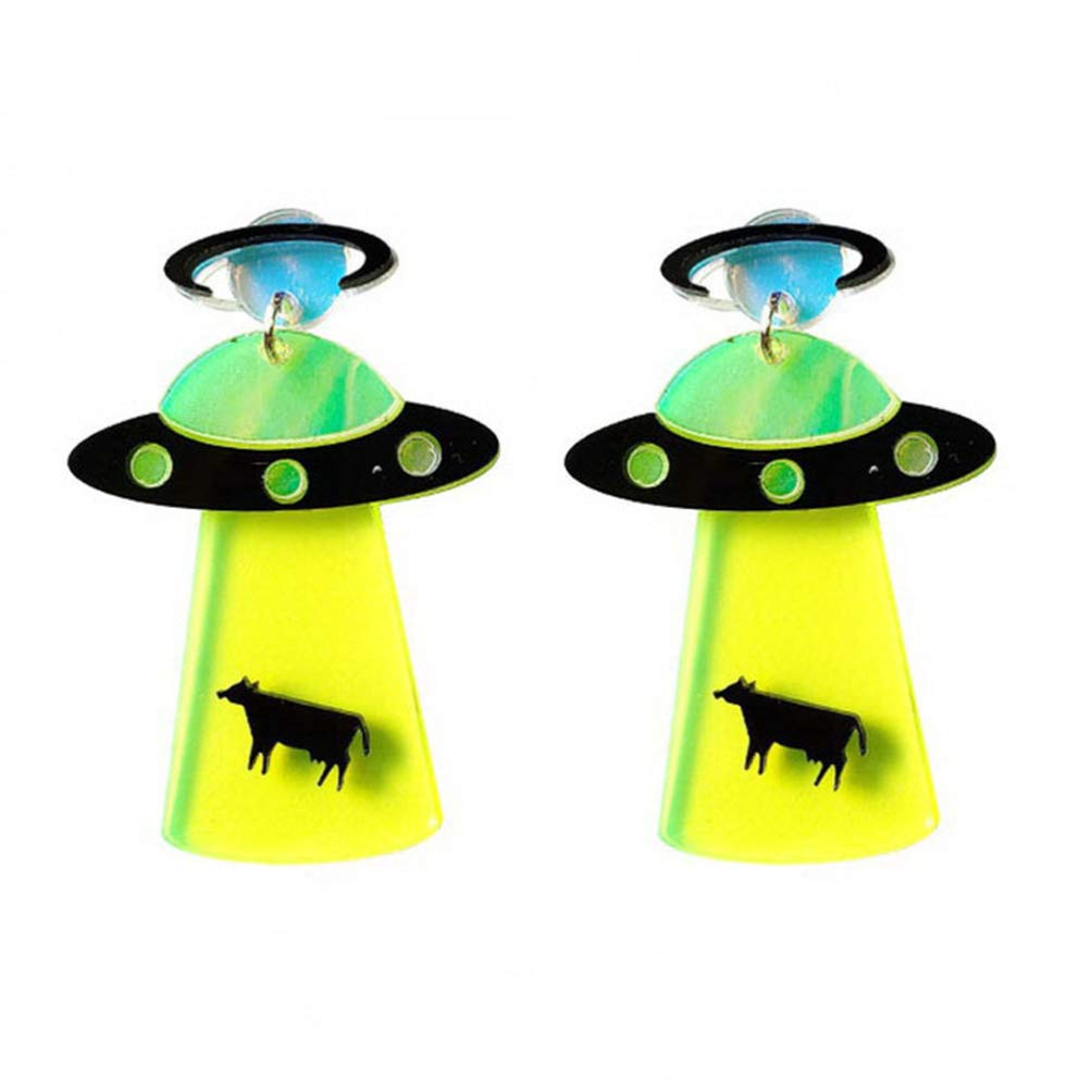 Space Earrings Weird Earrings Cute Aliens UFO Spaceship Studs Acrylic Cow Jewellery Halloween Costume Accessories for Women Girl